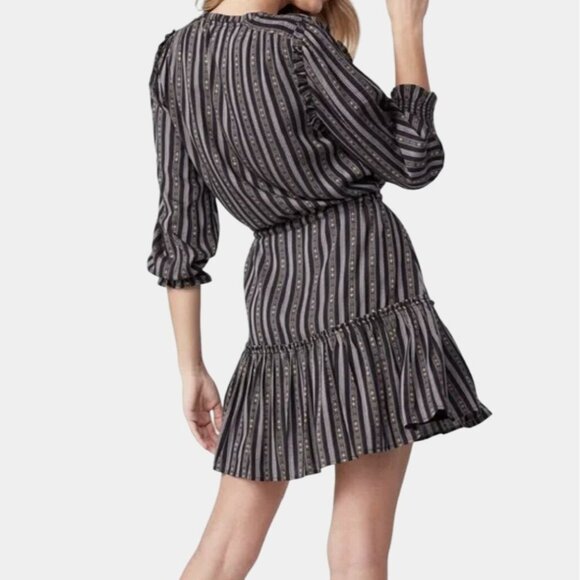 Paige Kaylynn Striped V-Neck Drawstring Waist Ruffle Dress M NWT - Picture 2 of 10